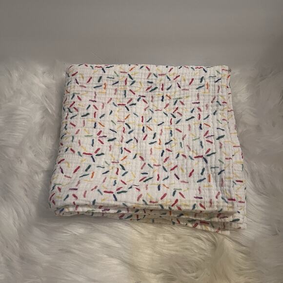 Red Rover Baby Blanket Colorful Sprinkles White Cotton Muslin Swaddle Lovey - Picture 2 of 7